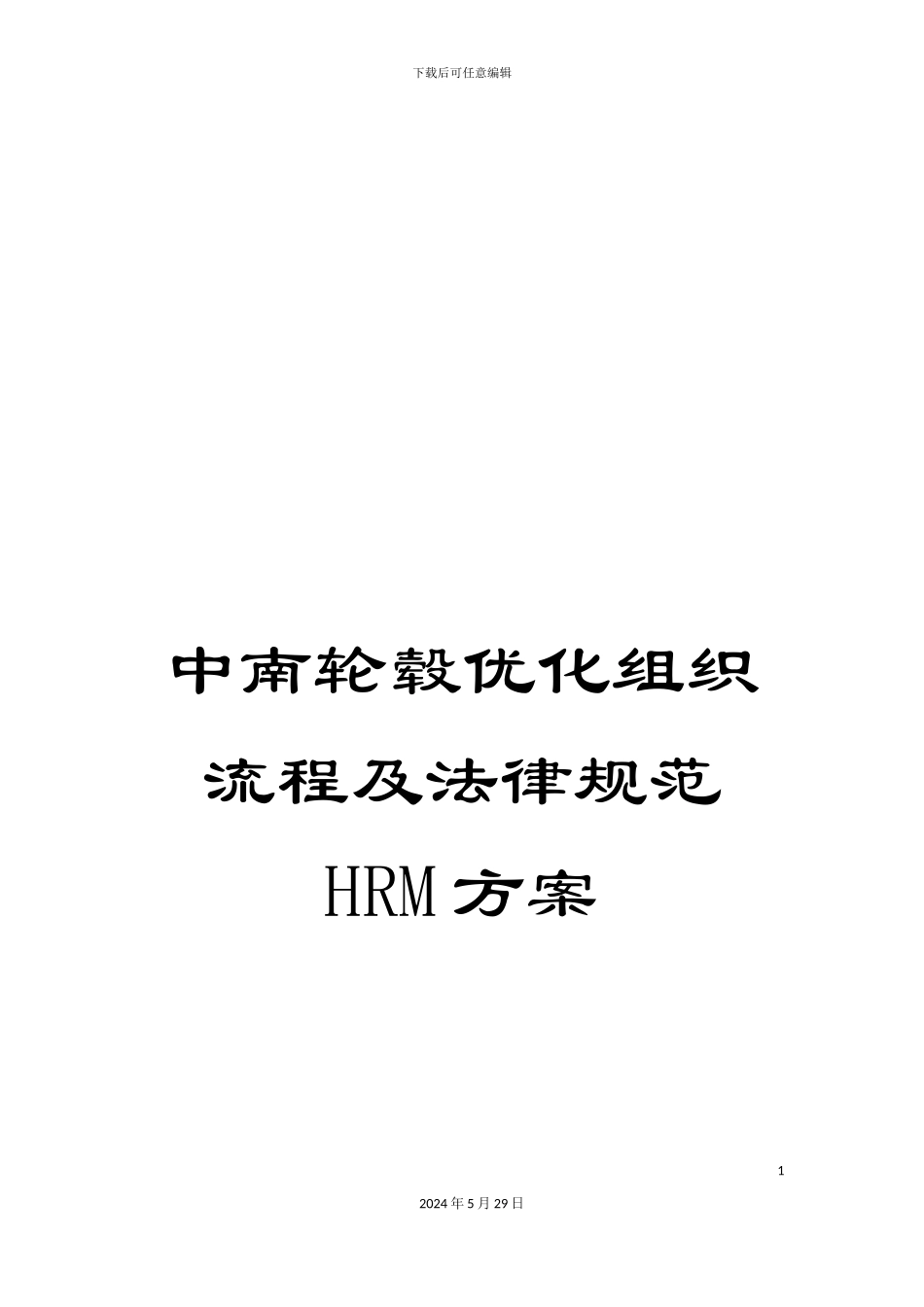 中南轮毂优化组织流程及规范HRM方案_第1页
