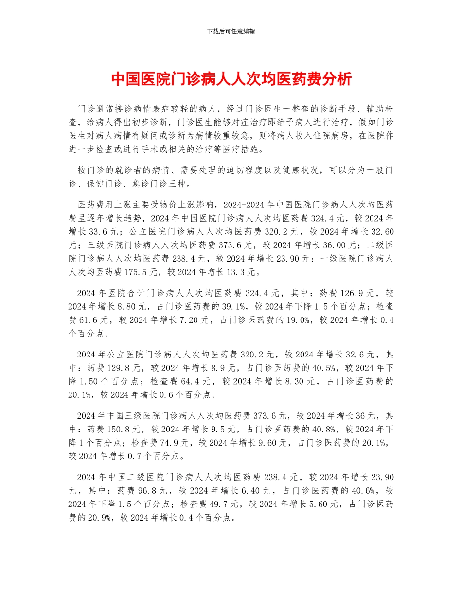 中国医院门诊病人人次均医药费分析_第1页