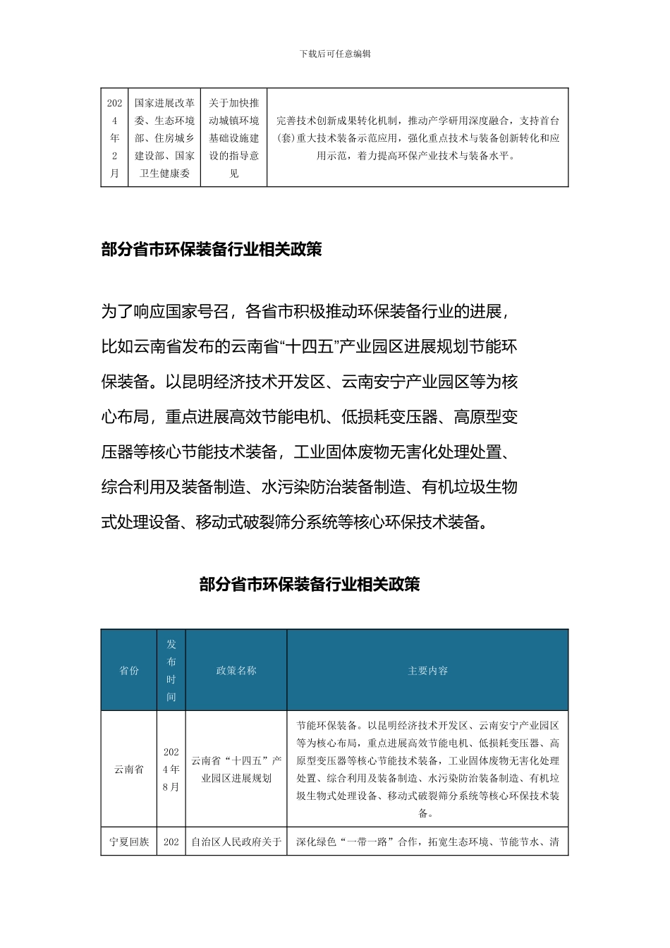 中国及部分省市环保装备行业相关政策着力提高环保产业技术与装备水平_第3页