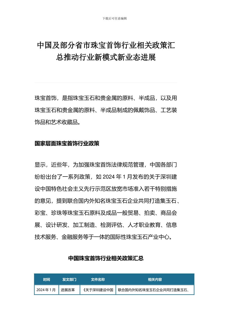 中国及部分省市珠宝首饰行业相关政策汇总推动行业新模式新业态发展_第1页