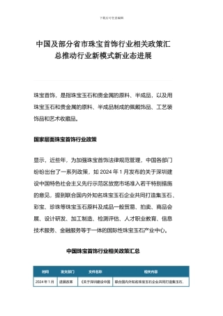 中国及部分省市珠宝首饰行业相关政策汇总推动行业新模式新业态发展