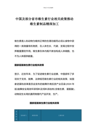 中国及部分省市维生素行业相关政策推进维生素制品精深加工