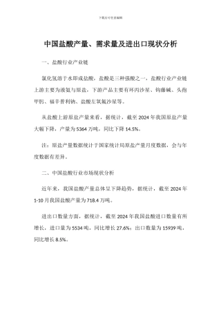 中国盐酸产量、需求量及进出口现状分析