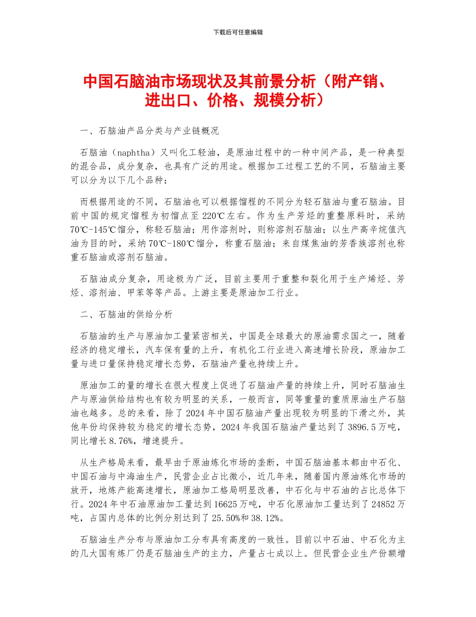 中国石脑油市场现状及其前景分析_第1页