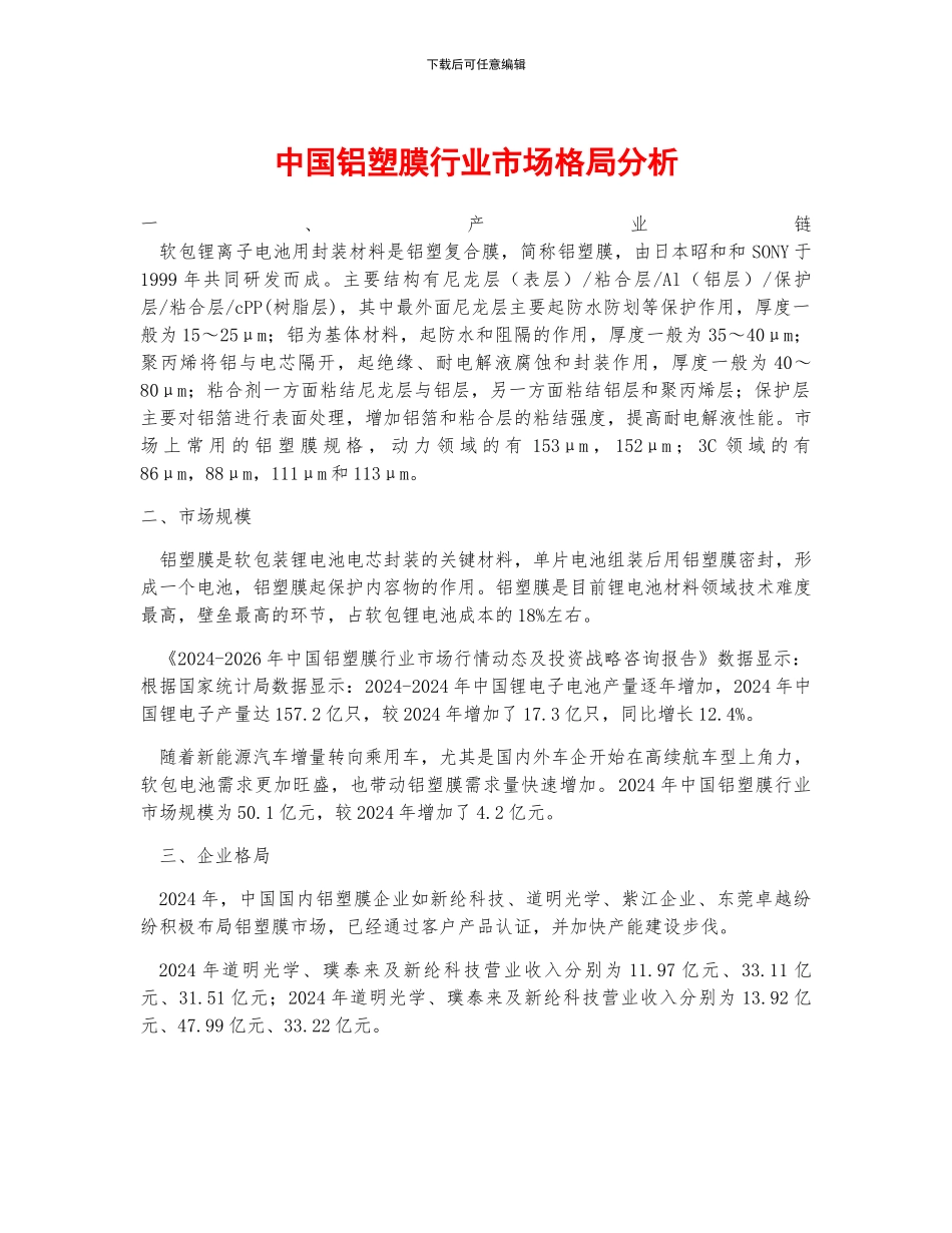 中国铝塑膜行业市场格局分析_第1页