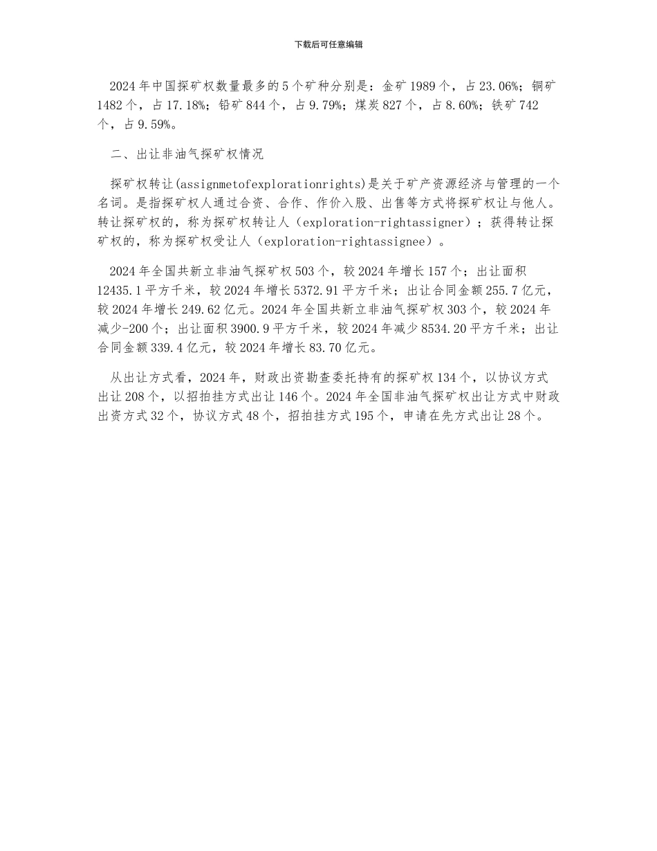 中国非油气探矿权数量及出让非油气探矿权情况分析_第2页