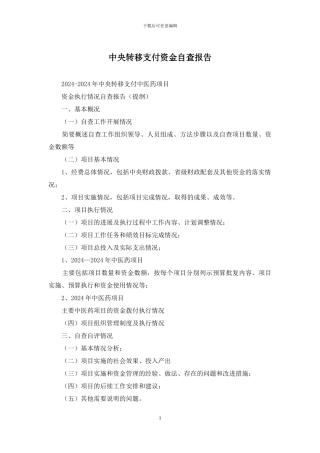 中央转移支付资金自查报告