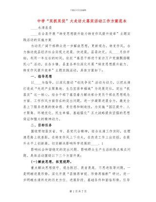 中学“双抓双促”大走访大落实活动工作方案范本