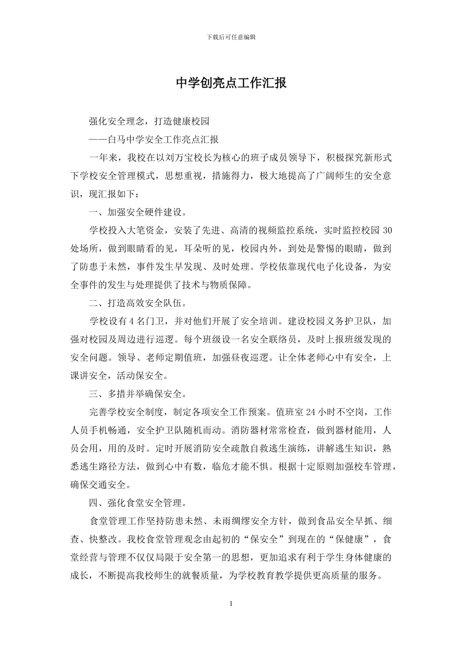 中学创亮点工作汇报_第1页