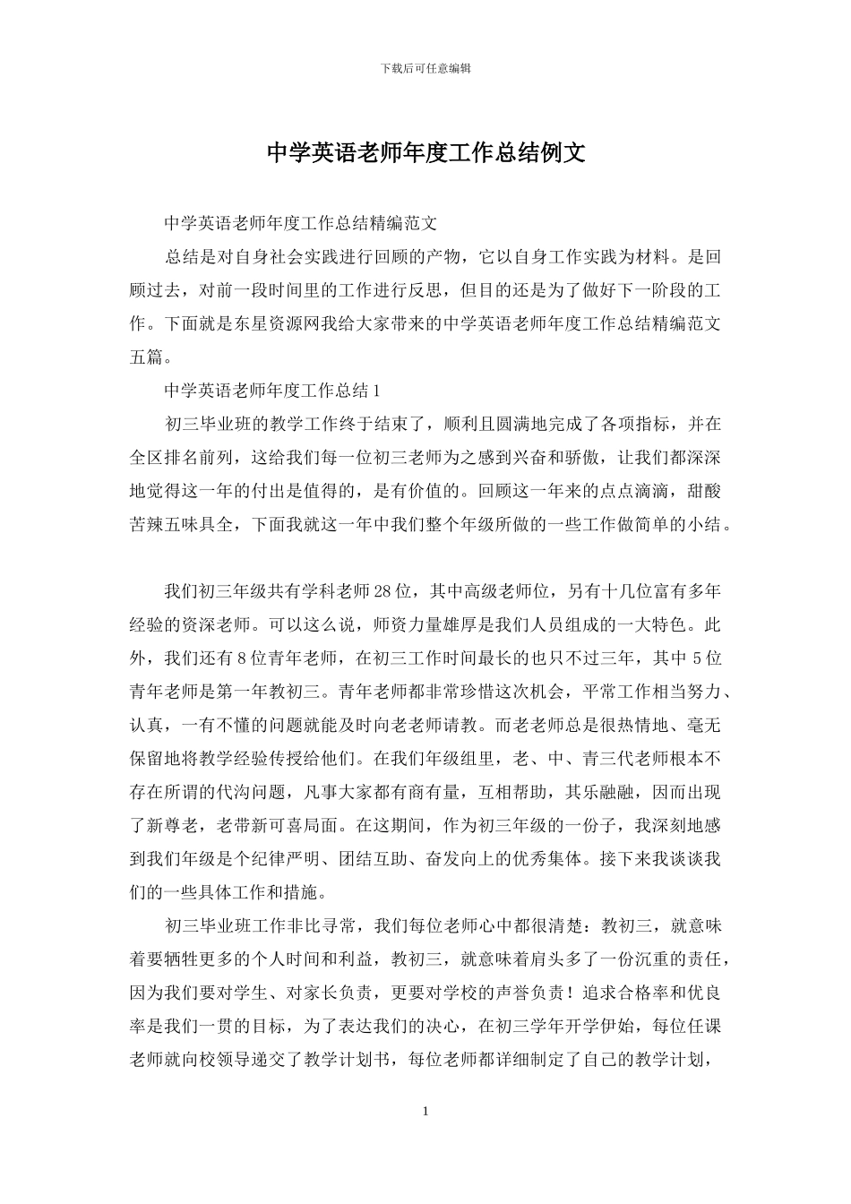 中学英语教师年度工作总结例文_第1页