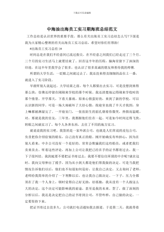 中海油出海员工实习期海班总结范文
