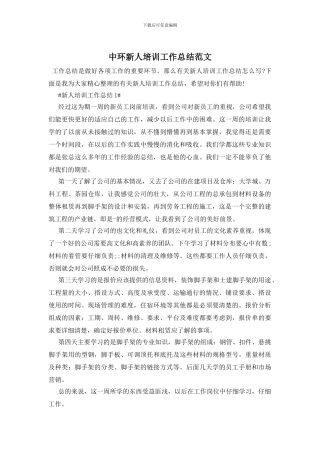 中环新人培训工作总结范文