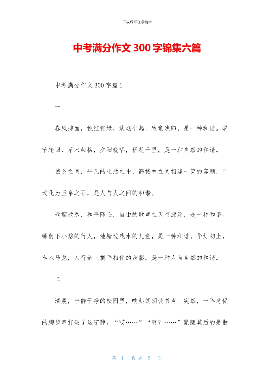 中考满分作文300字锦集六篇_第1页