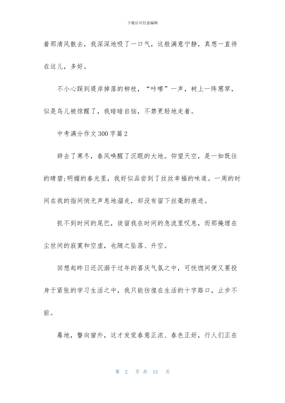 中考满分作文300字集合九篇_第2页