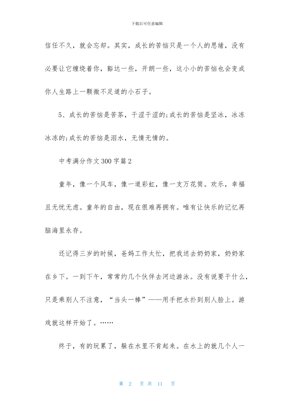 中考满分作文300字汇编八篇_第2页