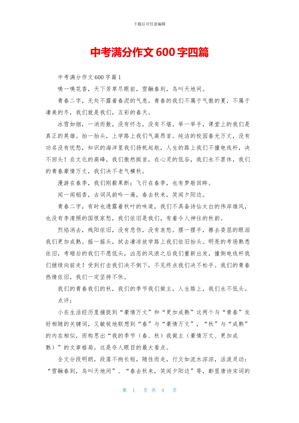 中考满分作文600字四篇_第1页