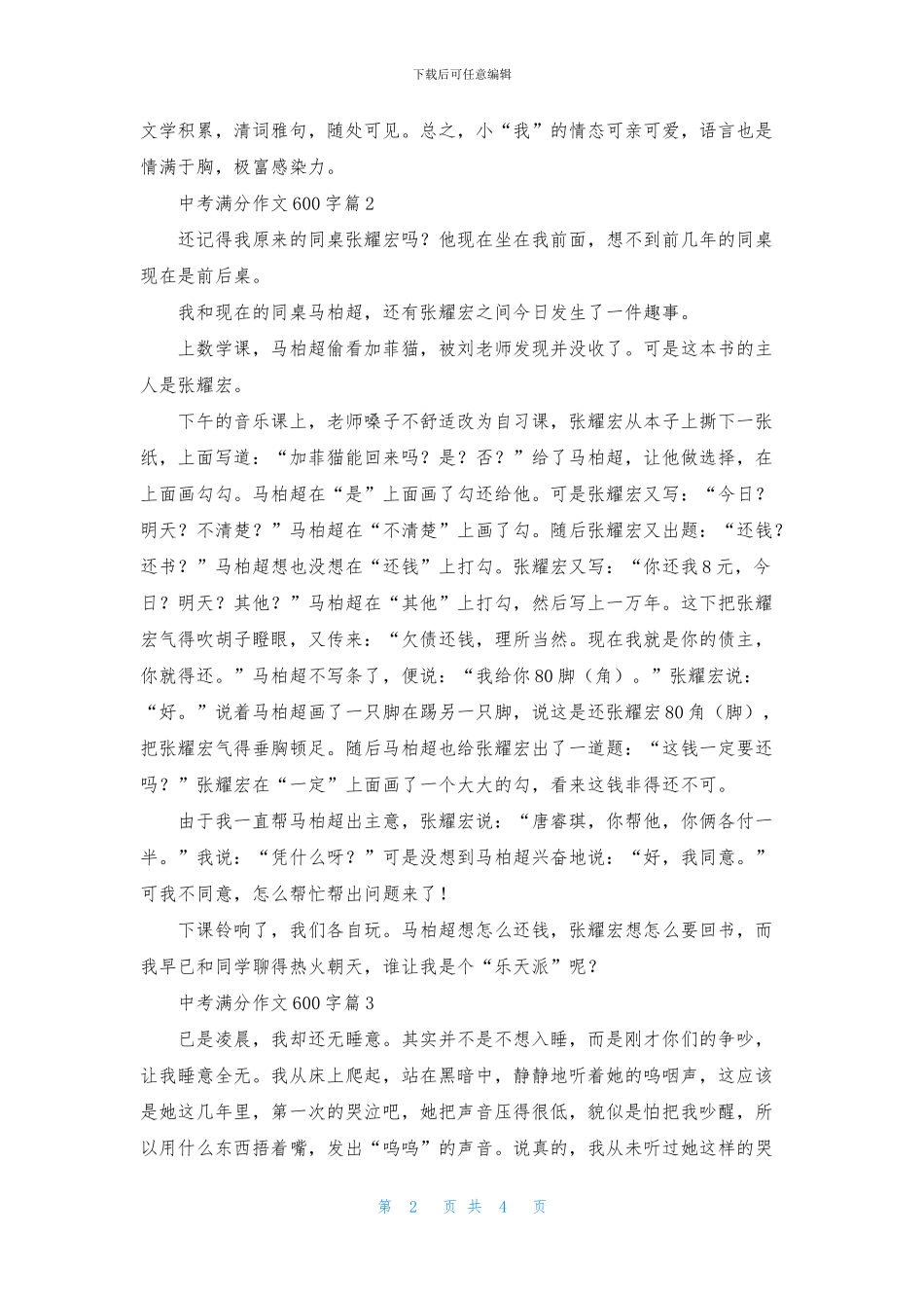 中考满分作文600字四篇_第2页