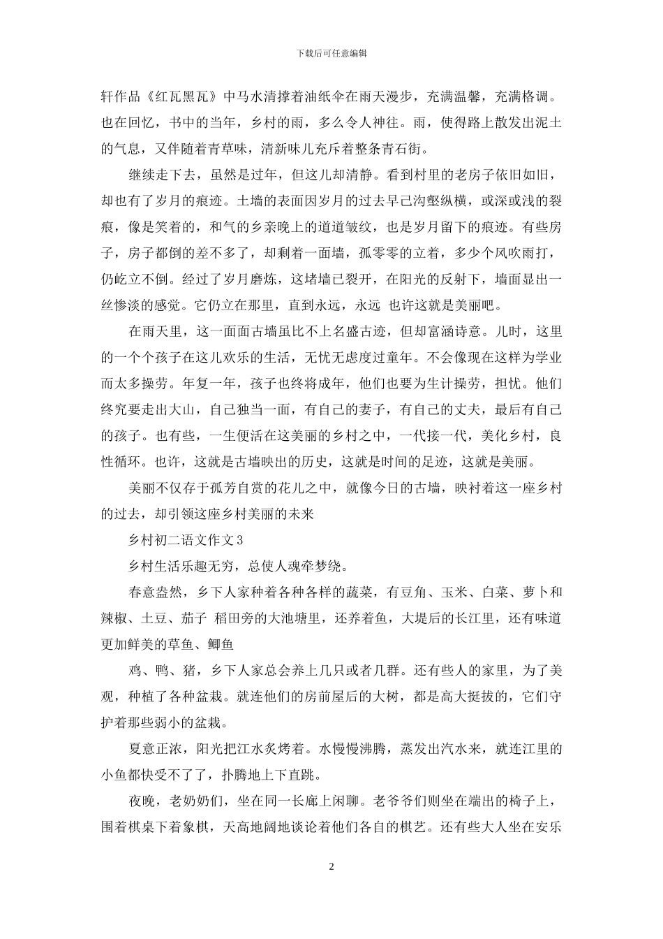 乡村初二语文作文五篇_第2页