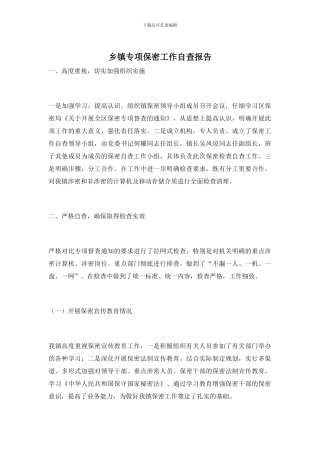 乡镇专项保密工作自查报告