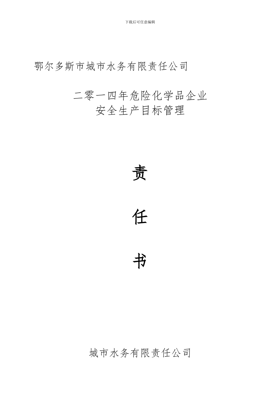 二〇一〇年度危险化学品企业安全生产目标管理责任书_第1页