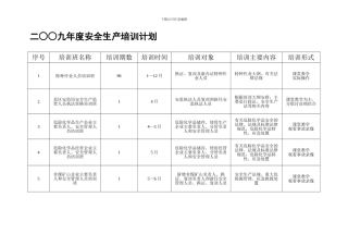 二九年度安全生产培训计划