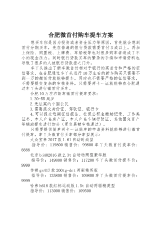 合肥微首付购车提车方案