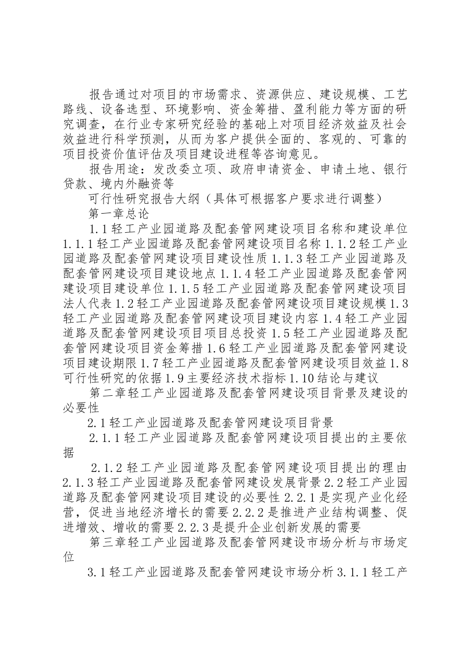 四川重点项目轻工产业园道路及配套管网建设项目可行性研究报告(撰写大纲)_第2页