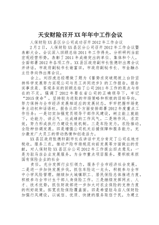 天安财险召开XX年年中工作会议