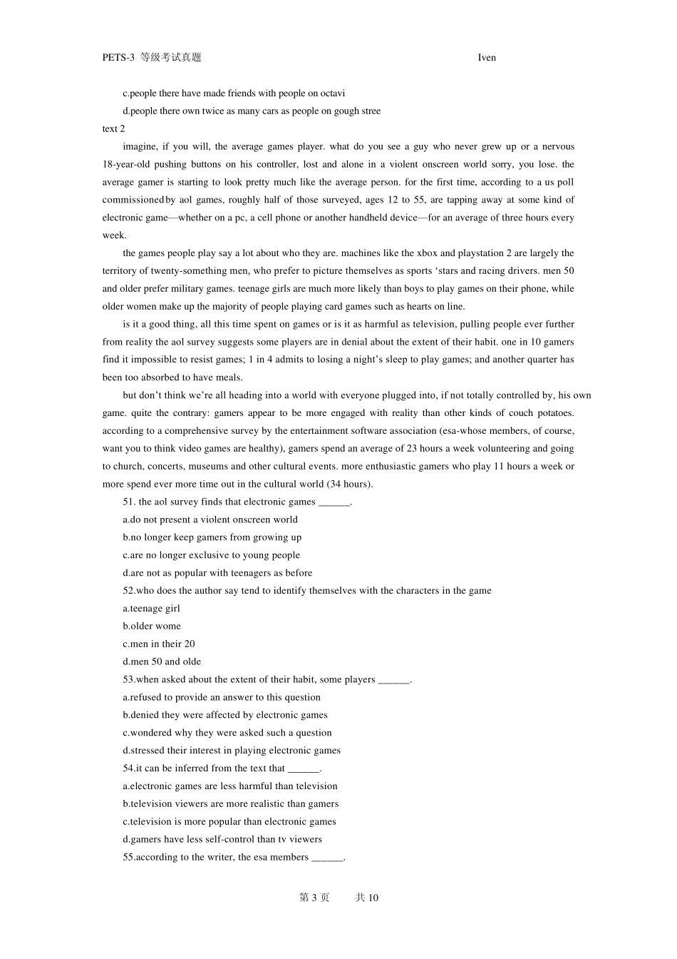 2009年3月公共英语三级真题及答案_第3页