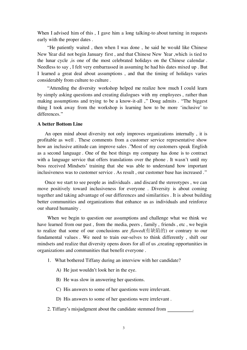 2009年6月大学英语四级考试真题及答案下载_第3页