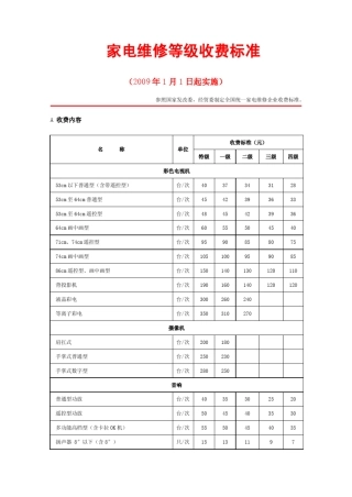 2009年家电维修等级收费标准