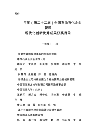 2009年度(第二十二届)全国石油石化企业管理