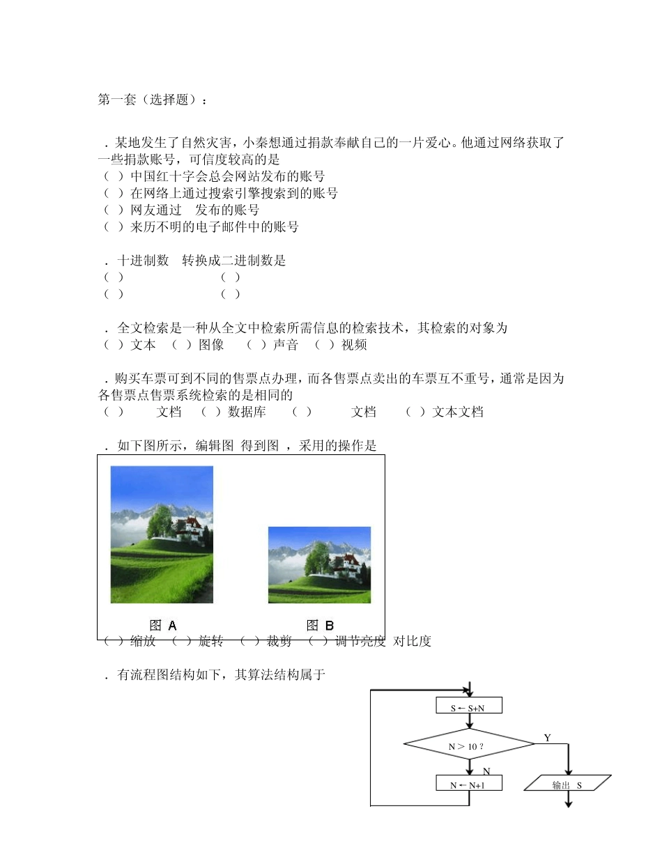 2009年浙江省信息技术会考试题(算法模块)_第1页