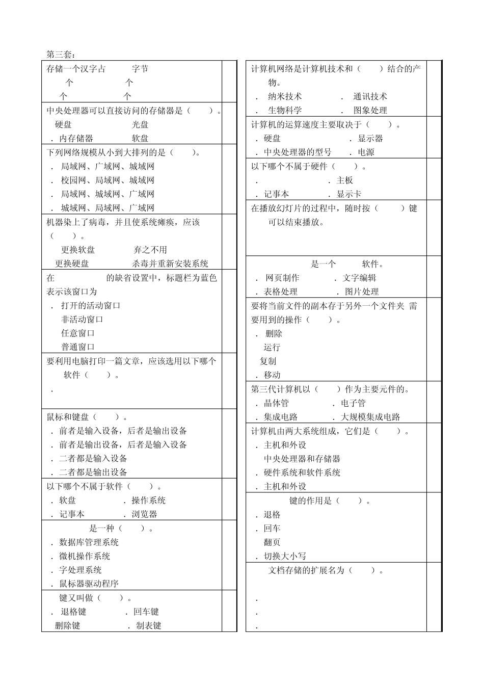 2009年海淀区中小学生计算机知识技能竞赛参考题范围及答案_第3页