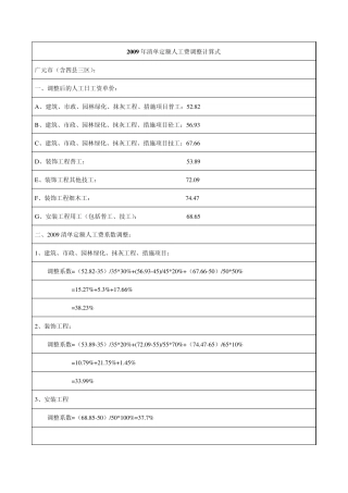 2009年清单定额人工费调整计算式(2010.11)