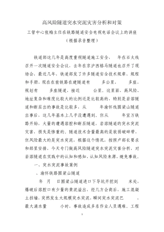 20100210张梅主任高风险隧道突水突泥灾害分析和对策(录音整理)