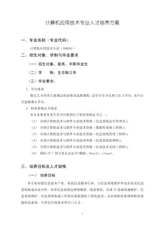 20101115计算机应用技术专业2010级人才培养方案(信息系统运维方向)