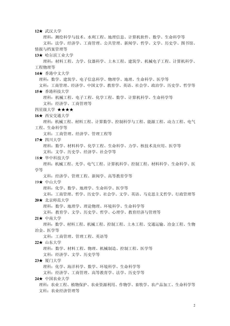 2010~2011年中国综合类大学星级排名及优势专业_第2页