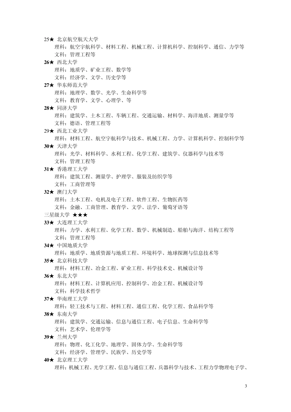 2010~2011年中国综合类大学星级排名及优势专业_第3页