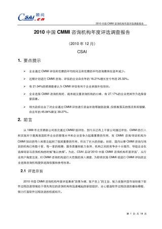 2010中国CMMI咨询机构年度评选调查报告