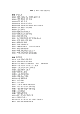 2010年NSFC项目学科代码