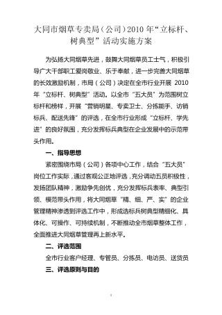 2010年“立标杆、树典型”方案