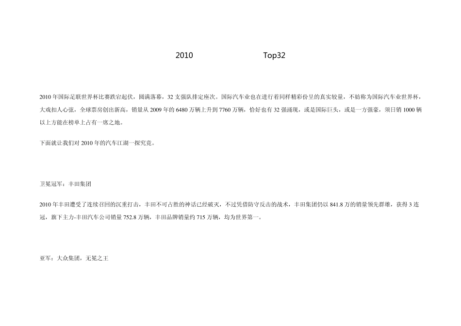 2010年世界汽车企业销量排行榜Top32_第1页