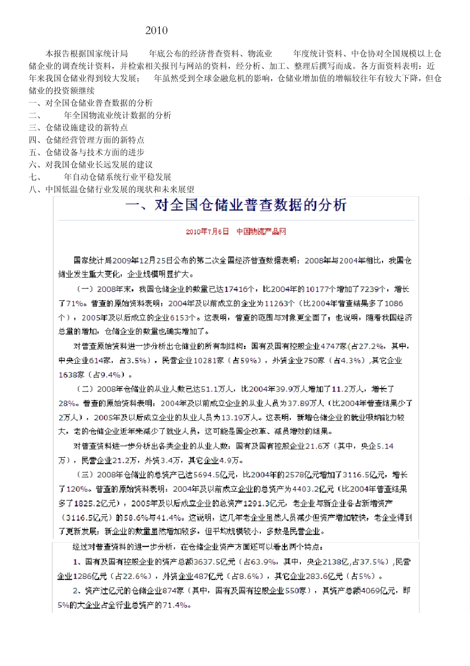 2010年中国仓储行业发展综合报告_第1页