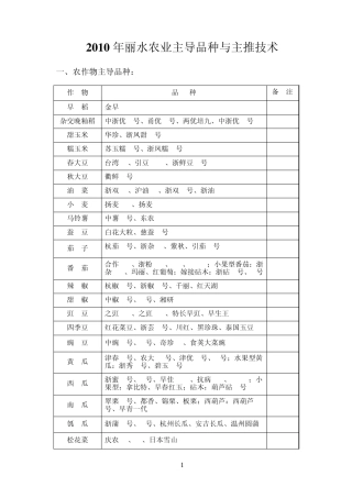 2010年丽水农业主导品种与主推技术