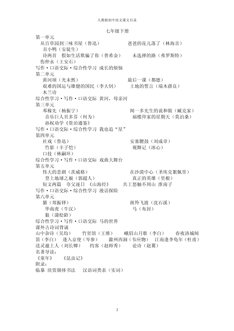2010年人教版初中语文教材目录_第2页