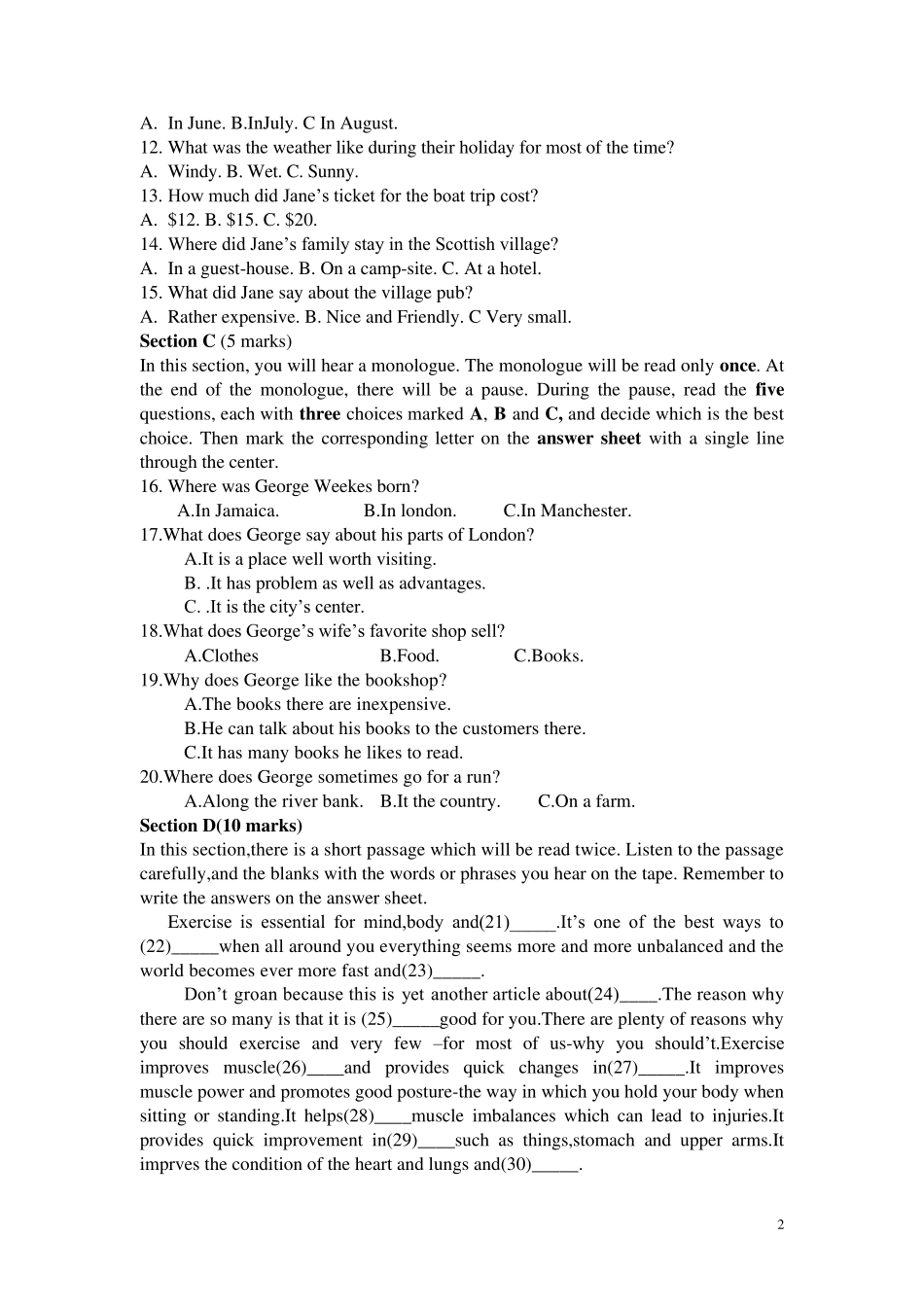 2010年全国大学生英语竞赛初赛试卷及答案(D类)_第2页