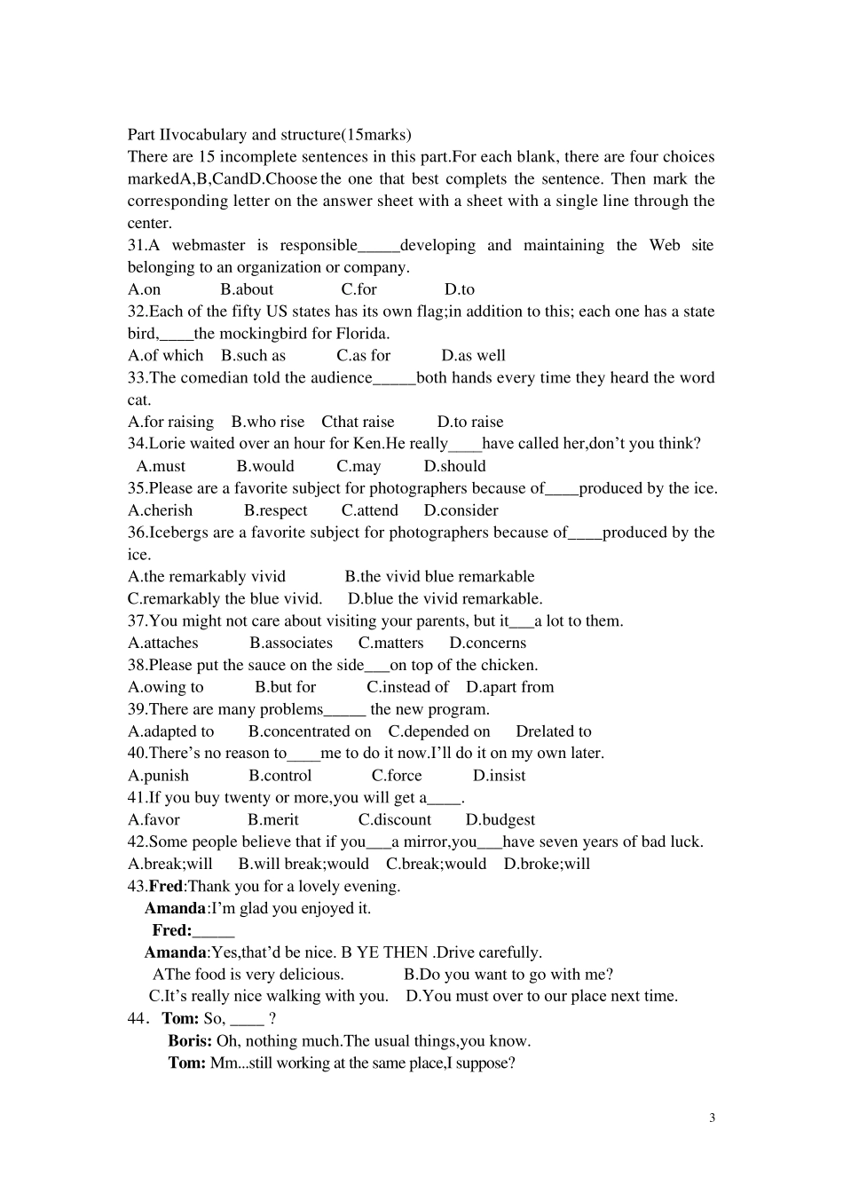2010年全国大学生英语竞赛初赛试卷及答案(D类)_第3页