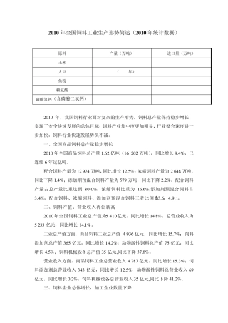 2010年全国饲料工业生产形势简述