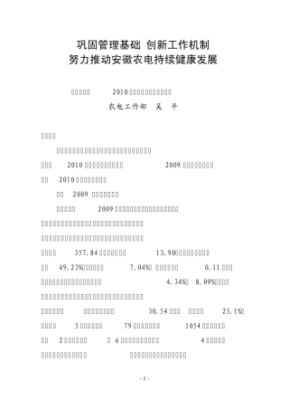 2010年全省农电工作会议农电工作报告